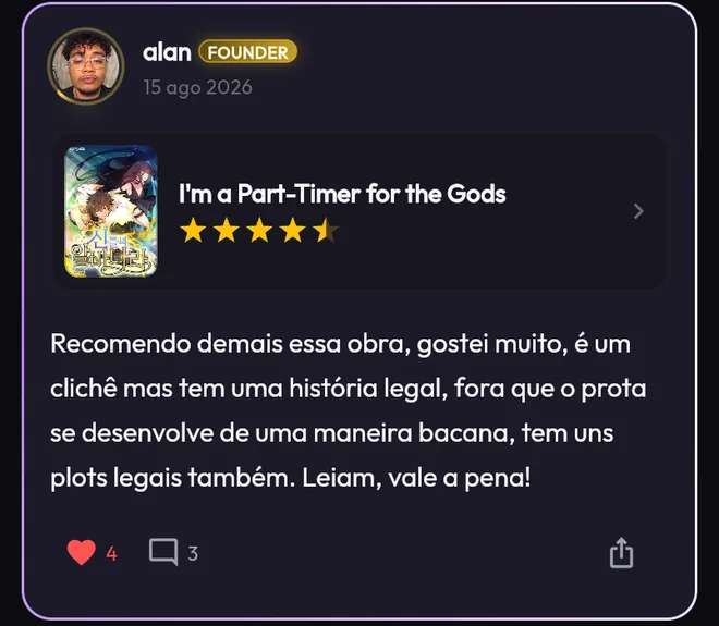 Review com nota e comentários no Eyecatch.